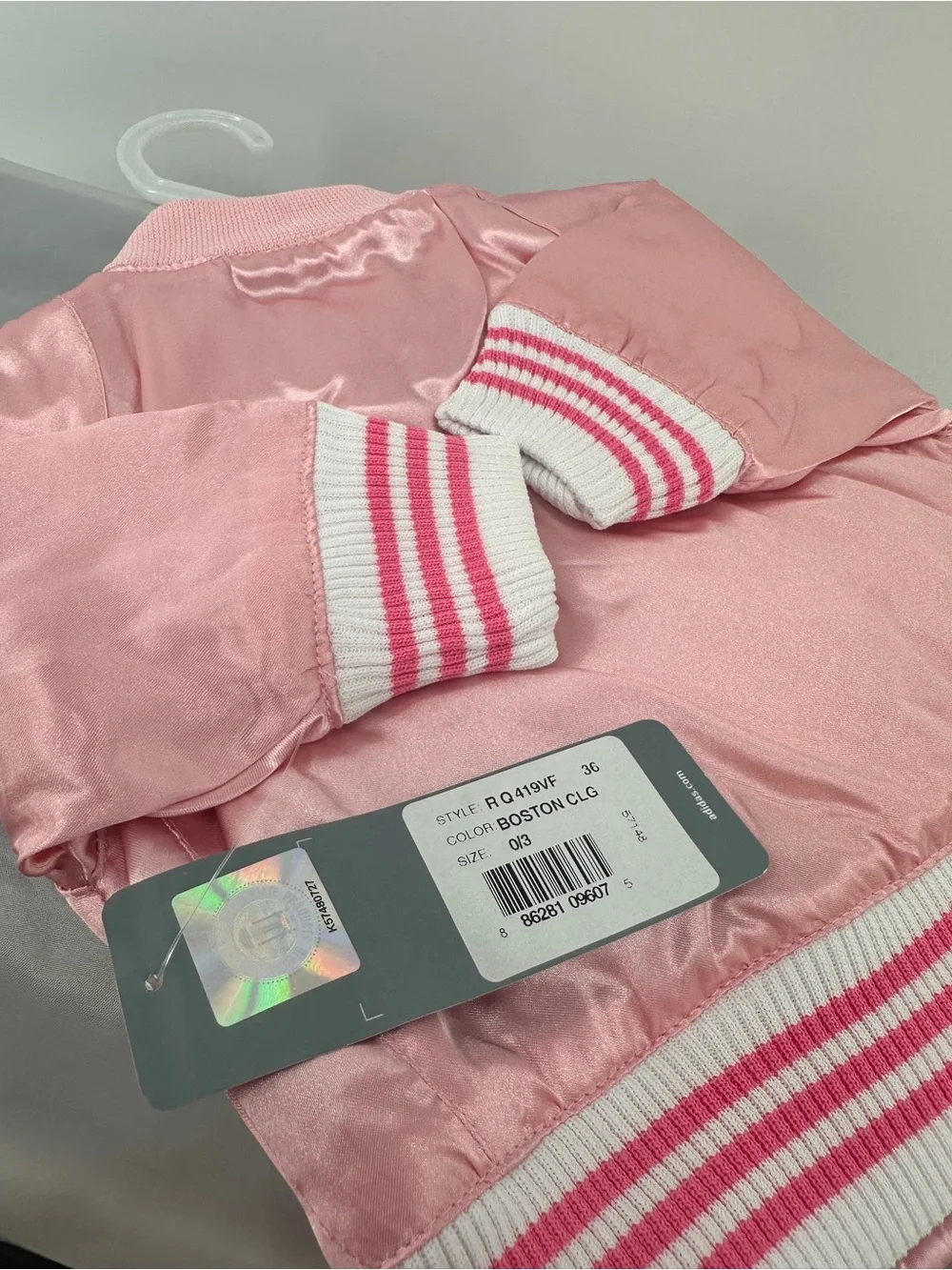 NWT Adidas pink satin Boston College letterman jacket